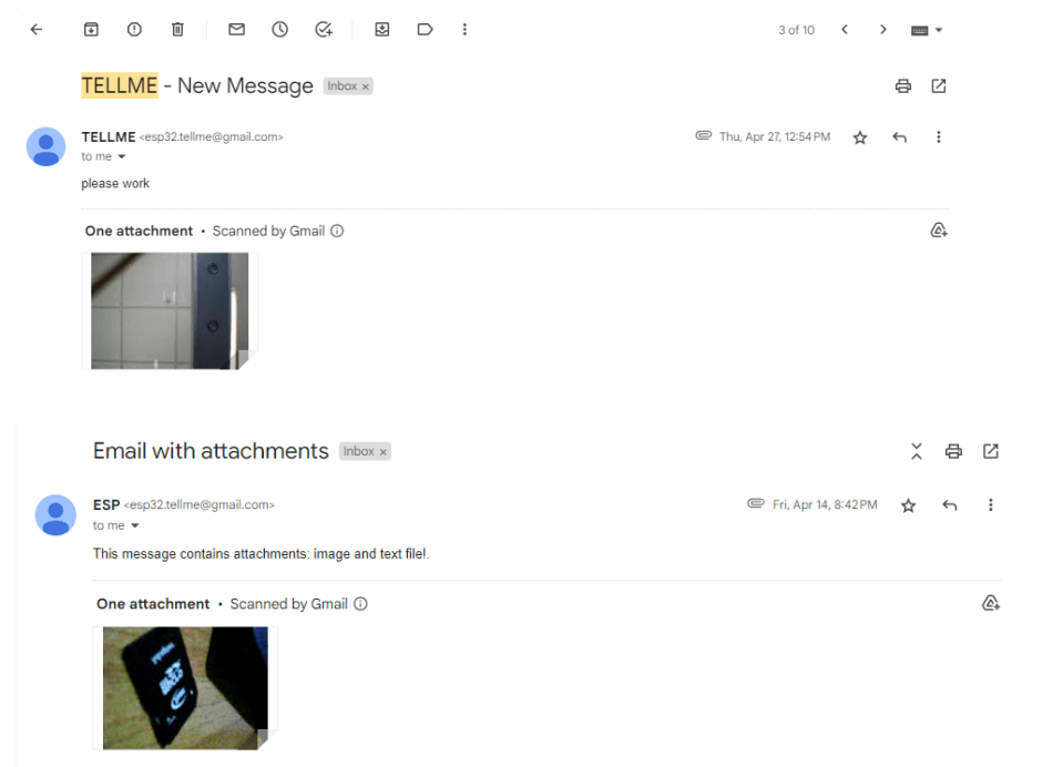 Example email received from TELLME device